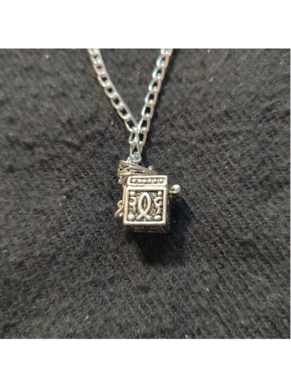 Silver Tone Cross Fish Christian Hinged Box Dainty Pendant Statement Necklace